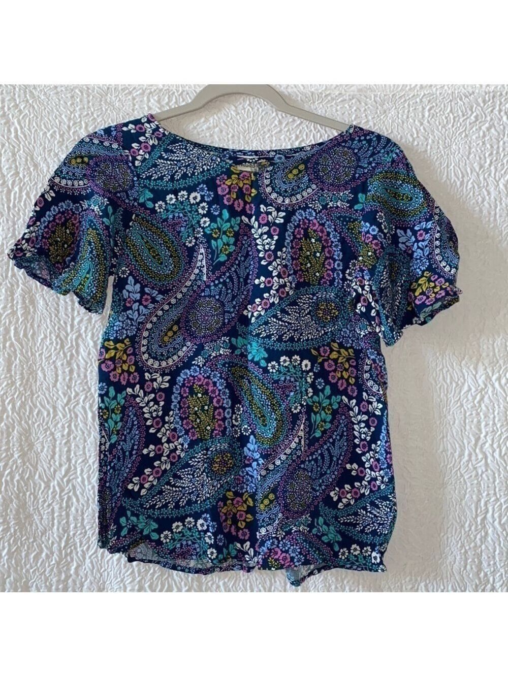Mudd Girls Paisley Floral Print Short Flutter Sleeve V-neck Blouse